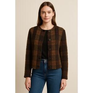 Vintage Dress Barn Plaid Button-Up Cardigan Jacket Medium Cottagecore Boho Moody